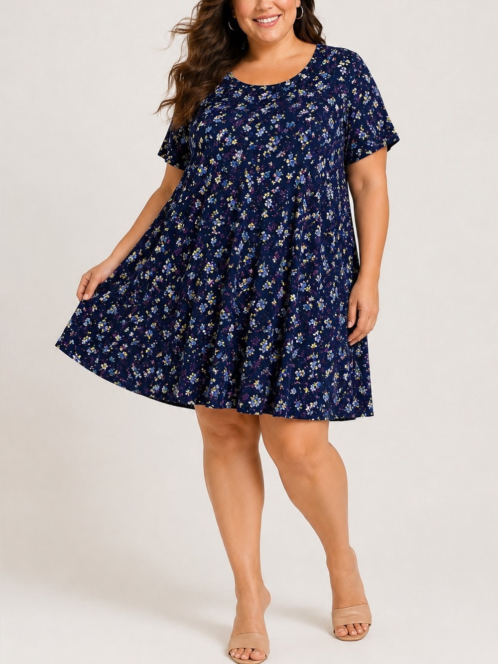 Torrid Dress Women 4 Navy Floral Babydoll Short Sleeve Rayon Boho Cottagecore